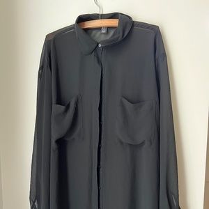 Long Sleeve Black Sheer Button Up